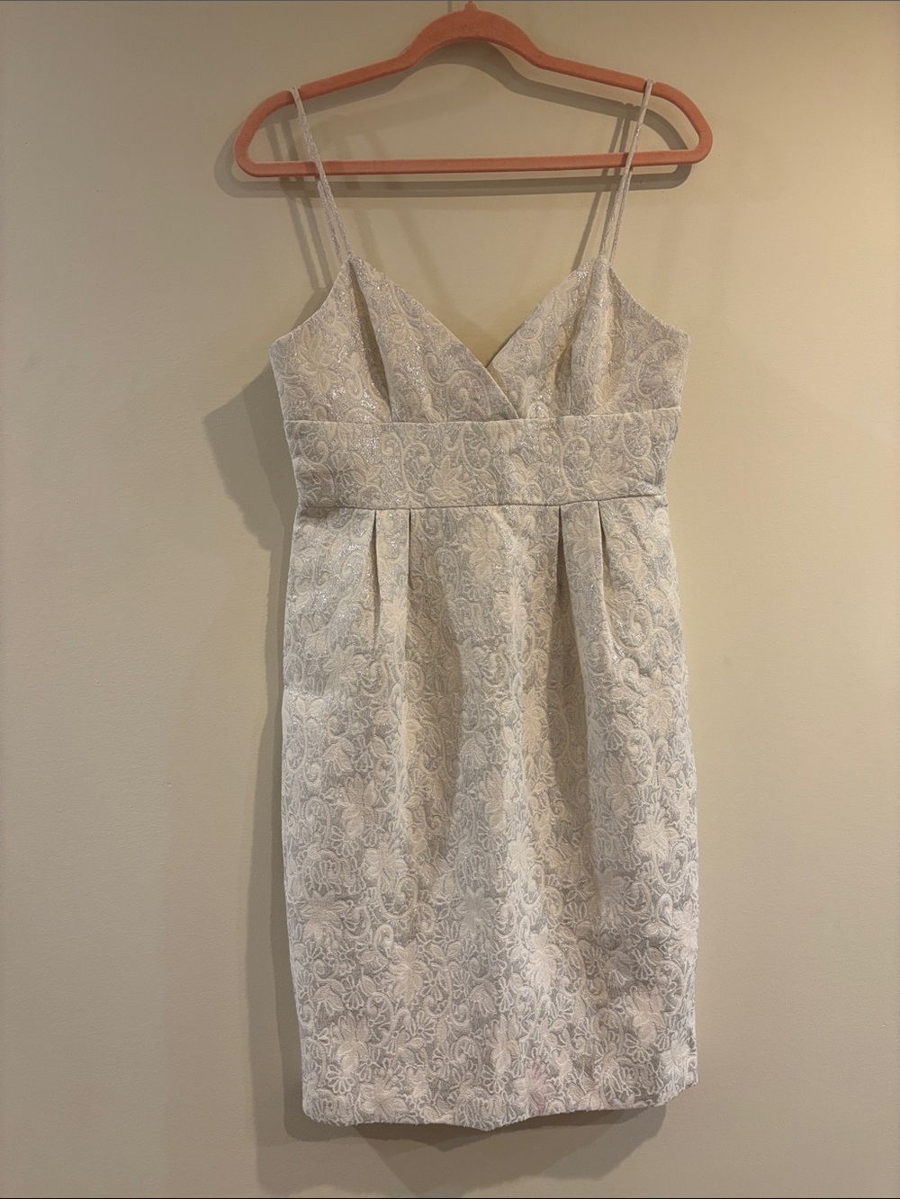 BCBGMaxAzria Ivory/Silver Spaghetti-Strap Jacquard Mini Dress